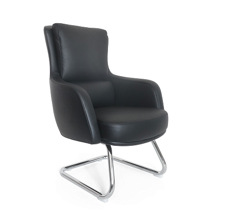MB-635BS Кресло кожа/экокожа, полозья хром, обивка черный К08/PU019