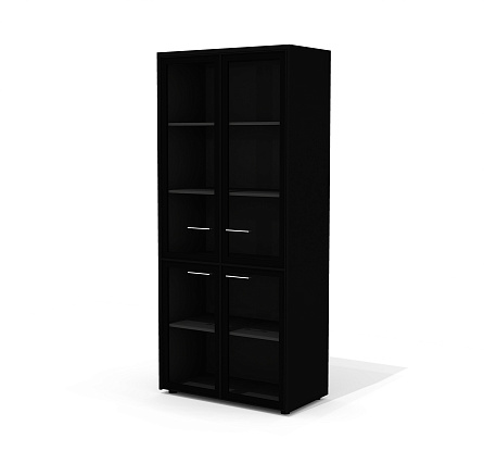 Шкаф для документов (компл-я 3) 91,2х46х207,5 Квинс Слим черный матовый/антрацит/стекло черное