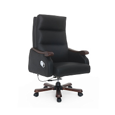 MB-532 Кресло кожа/экокожа, крест. с дер.накладками, орех, мех-м мультиблок, обивка чёрныйK08/PU019