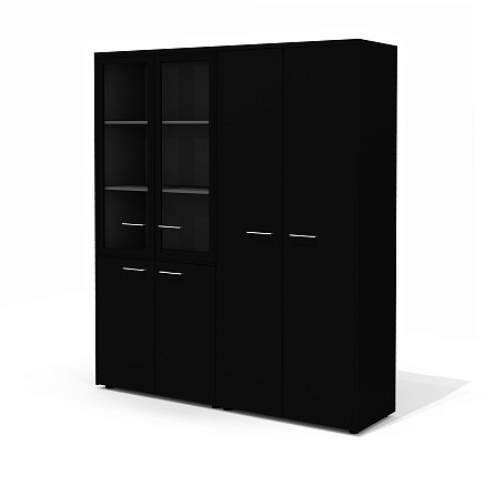Шкаф-гардероб (компл-я 10) 179,2х46х207,5 Квинс Слим черный матовый/антрацит/стекло тонированн