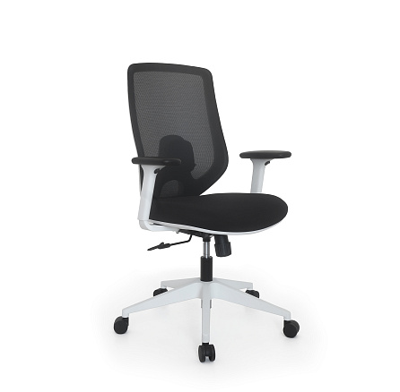 SK-3211B Кресло спинка сетка, сиденье ткань, крестовина белый нейлон,обивка черный TX-01