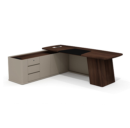 AS-24.1L Стол руководителя с опорной тумбой 240х196х76 Aston дуб Верде/серый кварц/мокко