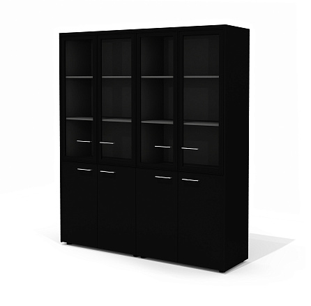 Шкаф для документов (компл-я 9) 179,2х46х207,5 Квинс Слим черный матовый/антрацит/стекло тонированн