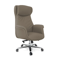 MB-618 Кресло кожа/экокожа, крестовина алюм., механизм мультиблок, обивка тёмно-беж К35/PU35