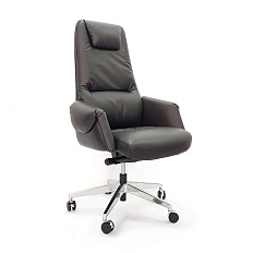 AR-C107A-H Кресло кожа+экокожа,крест.полированный алюминий обивка чёрный PW8616/K61-5