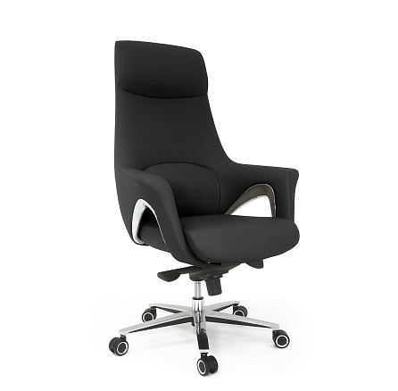 MB-636 Кресло кожа/экокожа, крестовина алюм., механизм мультиблок, обивка черный К08/PU019